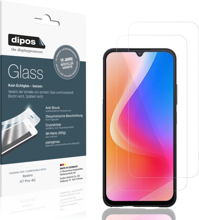 dipos – 2x Pantserfolie geschikt voor Redmi A7 Pro 4G | 9H Screenprotector