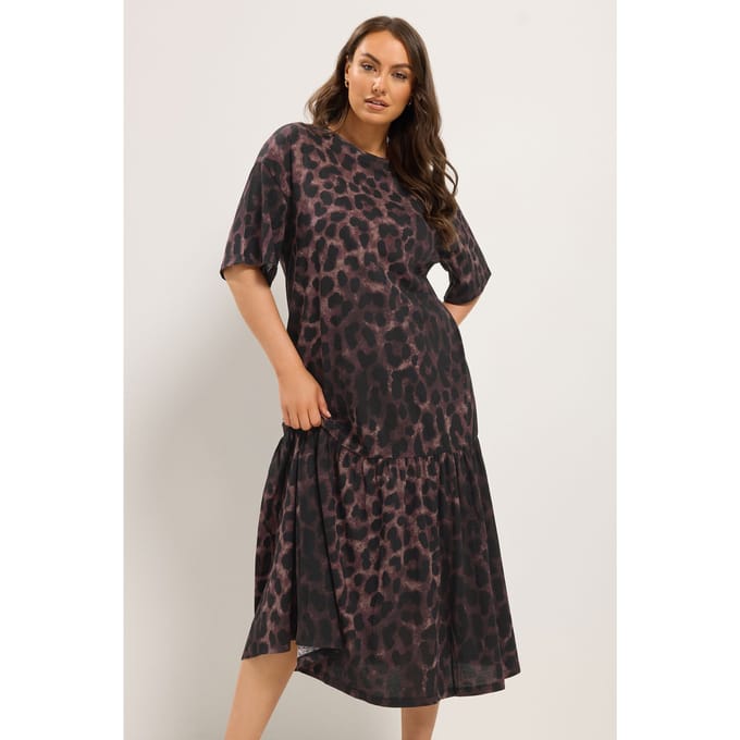 Yours Bruine Maxijurk Met Luipaardprint En Lage Taille Size 42