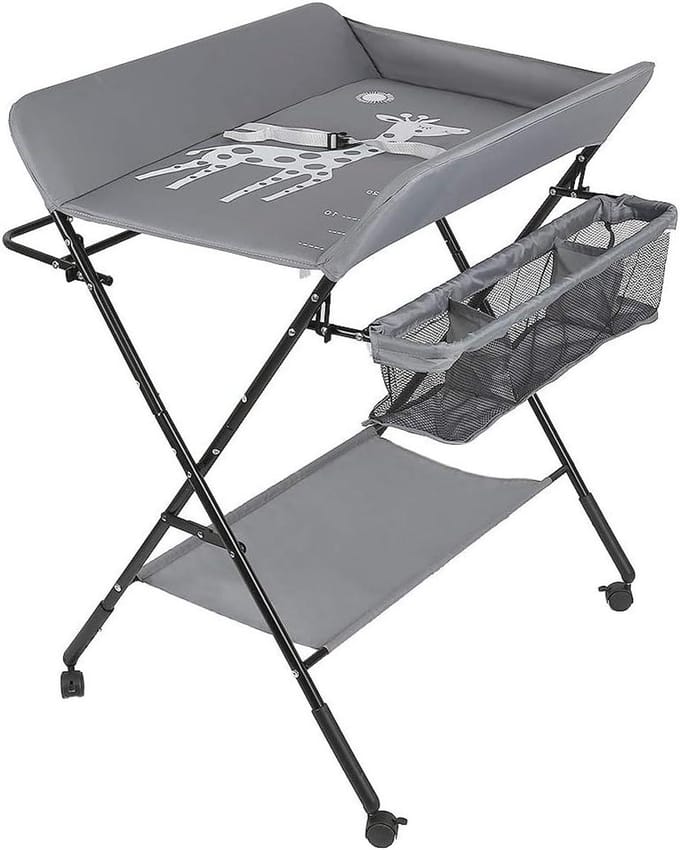 Kedia Diaper Table, Foldable, Changing Table, Baby Changing Table, Movable Care for Newborns, 80 x 66 x 98 cm, Blue