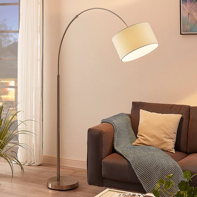 Lindby vloerlamp Railyn, wit, stof, 200cm, E27