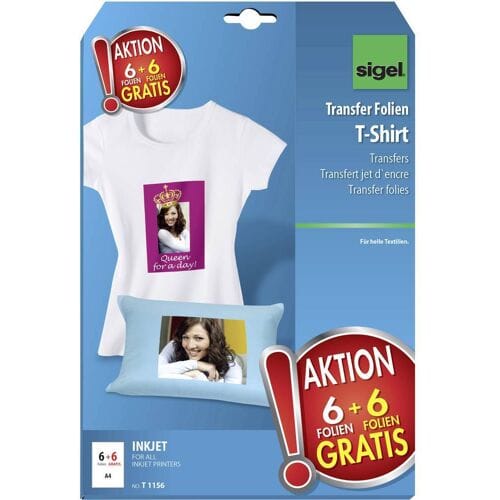 Sigel inkjet transferfolie A4 blanco 6 vel + 6 vel gratis voor lichte kleding / textiel
