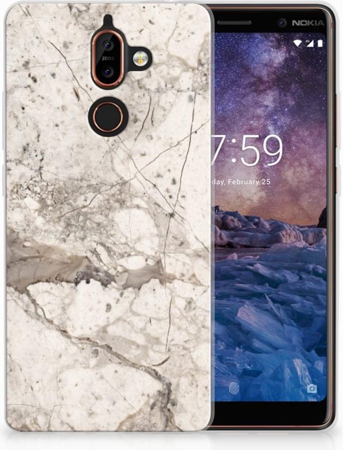 Nokia 7 Plus TPU Siliconen Hoesje Marmer Beige