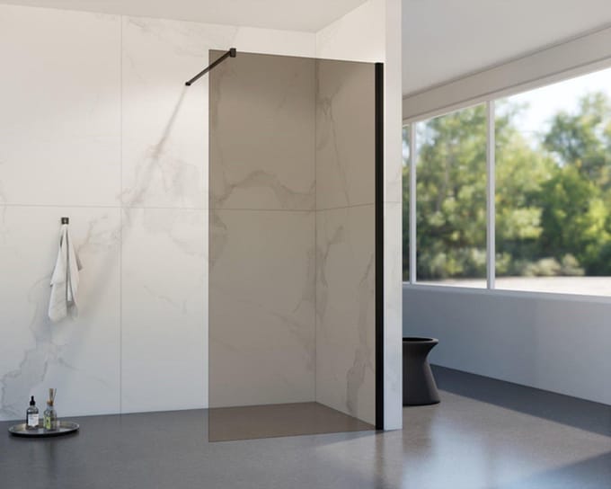 FugaFlow Eccelente Vetro inloopdouche - 110x200cm - rookglas - wandarm - mat zwart