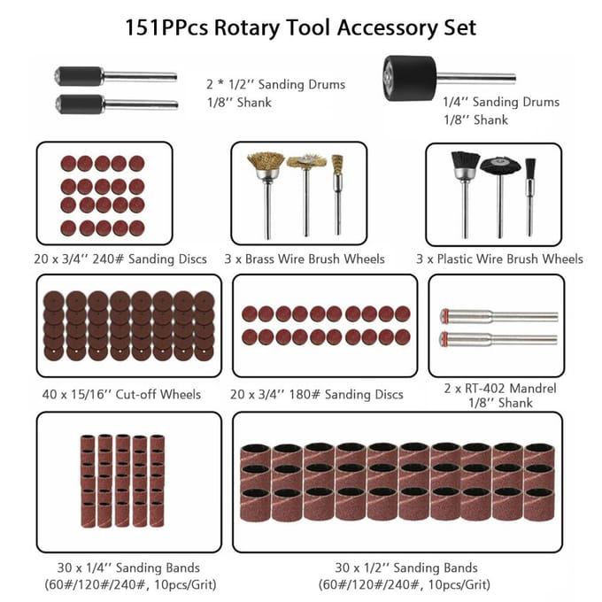 151 stuks roterende gereedschap accessoires kit universele 1/8'' schacht elektrische boor fitting voor snijden schuren