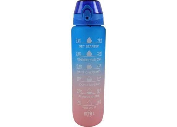 Motiverende waterfles 1000ml Blue/Pink Drinkflessen