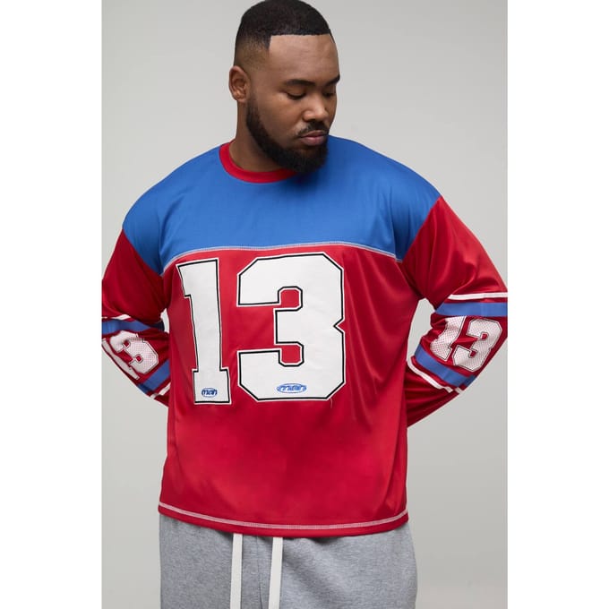 Plus Oversized Boxy Applique 13 Sports Top | Red | Size 2XL