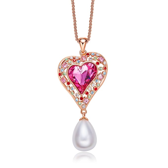 QoF Kristal Hart Roze Ketting – Lengte 45cm