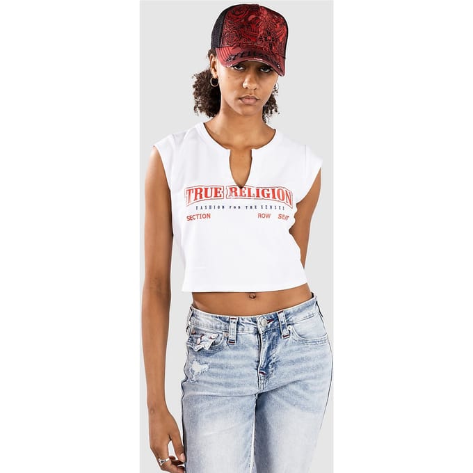 True Religion Anniversary Tr Ribbed V Notch T-Shirt wit
