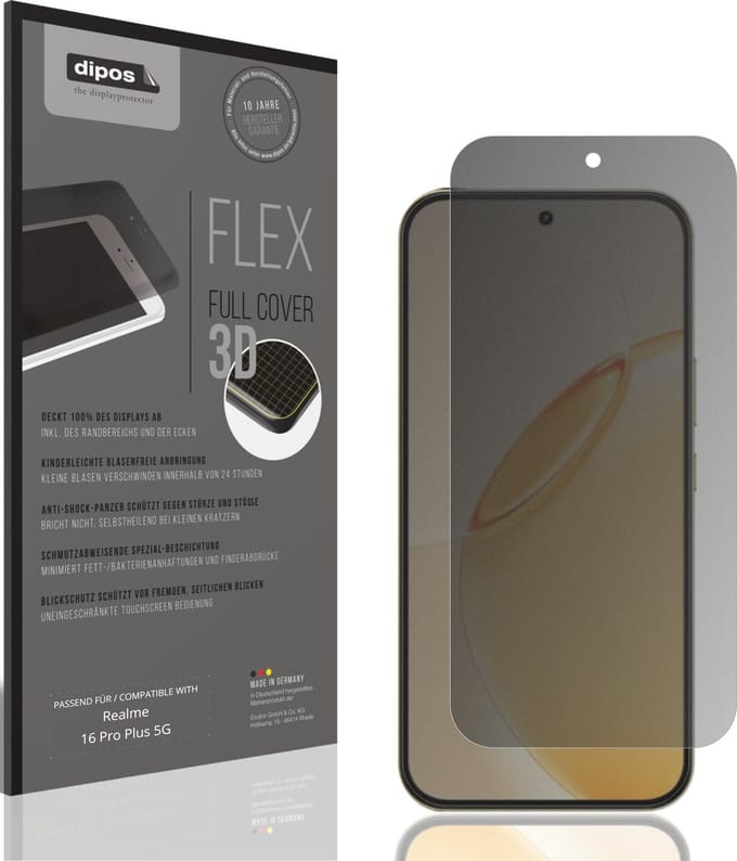 dipos FLEX – Matte Privacy Screenprotector geschikt voor Realme 16 Pro Plus 5G | Volledige Schermbescherming | Case-Friendly