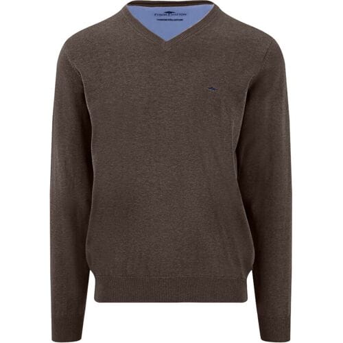 Fynch-Hatton Trui V-Neck Solid Color Superfine 3-Ply Cotton Dark Chocolate / male