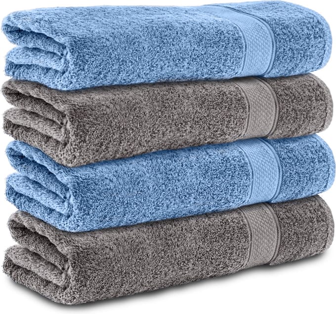Komfortec Handdoekenset 4x Badhanddoek 70x140 cm - 100% Katoen - Anthrazit-Hellblau