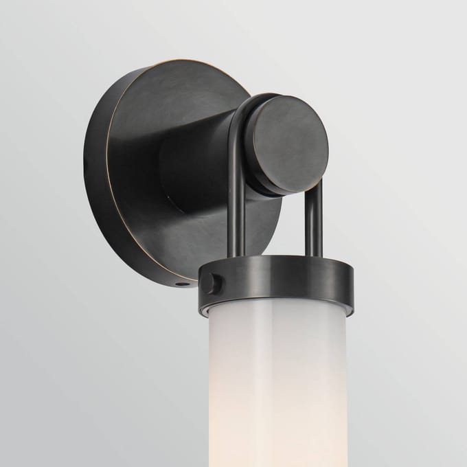 Quintiesse Wandlamp WYNWOOD, brons, hoogte 40 cm, metaal/opaalglas E27