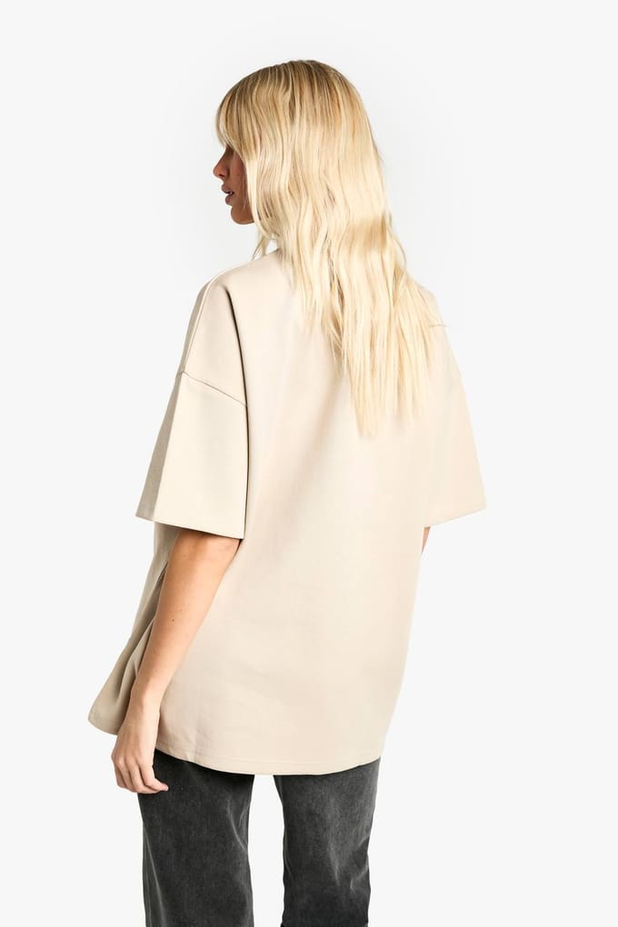 boohoo Dames Premium Soft Touch Interlock Oversized T-shirt | Steen | Maat: 34