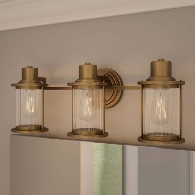 Quoizel LED Badkamerarmatuur Riggs | 3X E27 Max 40W | IP44 | Weathered Brass