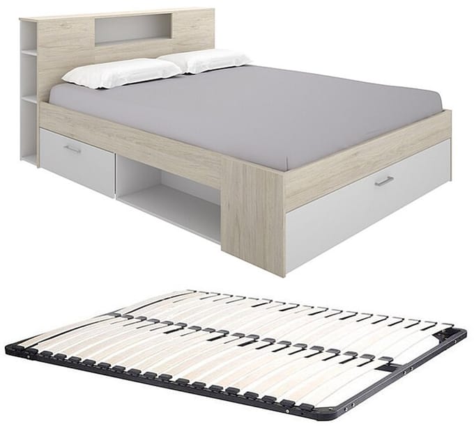 Vente-unique Bedframe hout natuurlijk licht, wit 180 x 200 cm (Super King Size Bed)