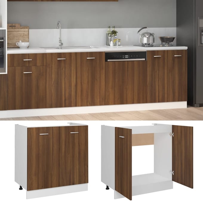 vidaXL - Gootsteenkast - Lyon - 80x46x81,5 - cm - bewerkt - hout - bruin - eikenkleur