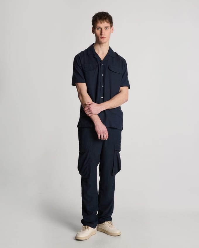 Lyle & Scott Katoenen Linnen Cargo Broek - Donker Marineblauw