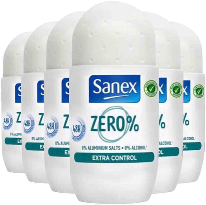 6x Sanex Deo Roll-On 50ml Zero% Extra Control 50 ml