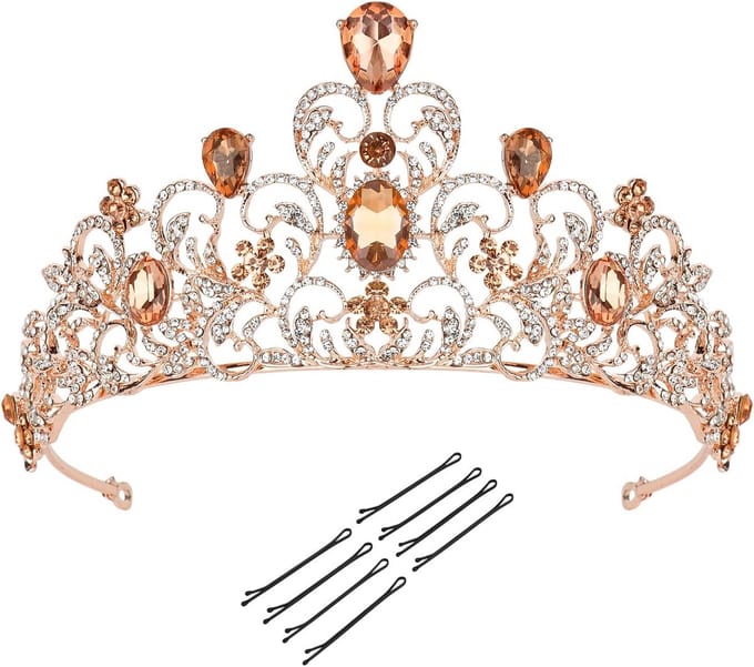Zilveren Kroon met Roze Strass Steentjes