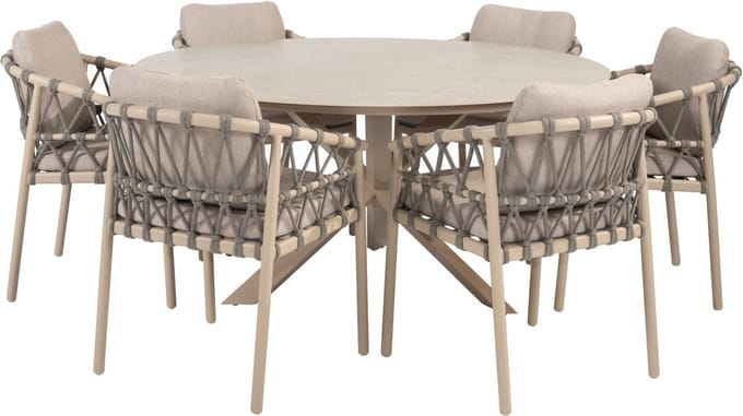 Prado Cannes dining tuinset 130xH75 cm rond 5 delig keramiek terre Taste 4SO