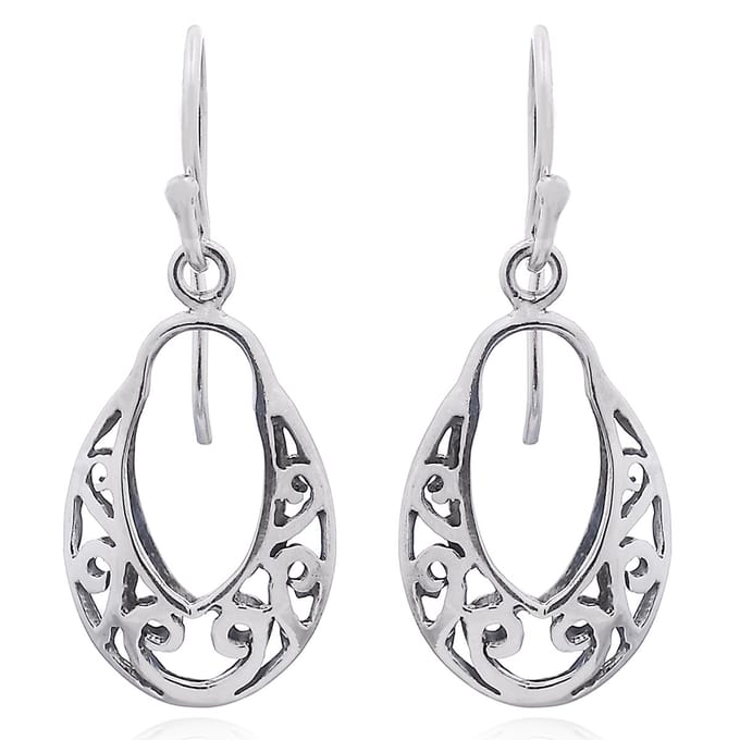 Joy|S - Zilveren ovale oorhangers - geoxideerd
