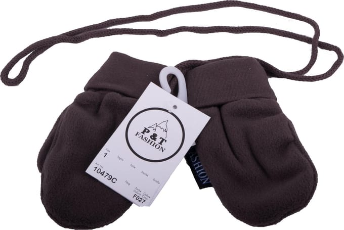 P&T Wanten Baby met Touwtje - Micro Fleece - Donker Bruin - 0-1j