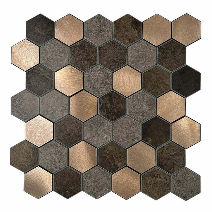 Zelfklevende Mozaïek Steenstrip Hexagon Koper Taupe V-groef
