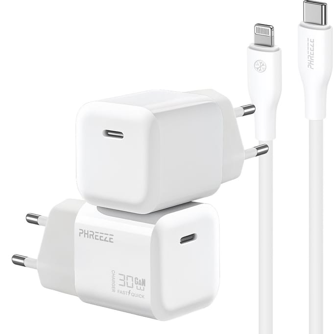 30w usb C adapter GaN set geschikt voor iPhone en iPad met Lightning naar usb C kabel 1 meter