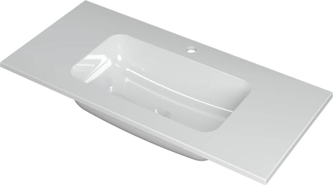 INK Faktor wastafel polystone midden met 1 kraangat, 100x45x1,5cm, glans wit