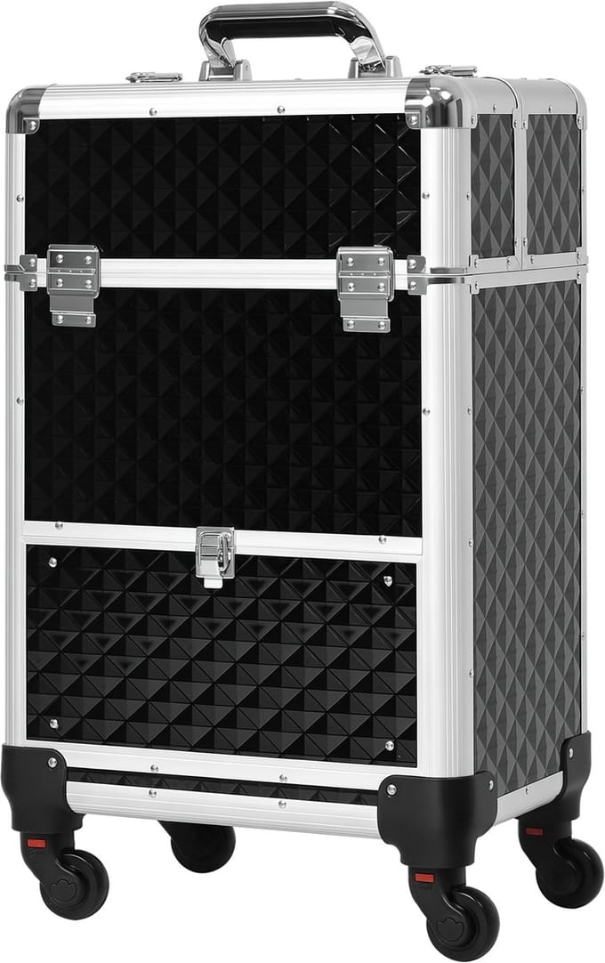 HOMCOM-Make-up treinkoffer - aluminium - 34x25x62cm - zwart