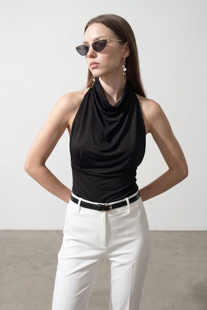 Aansluitende Mouwloze Blouse met Colharmonika