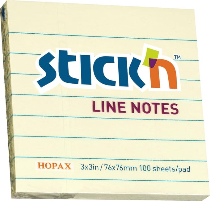 Memoblok Stick'n - 76x76mm - Sticky Notes - Gelijnd - Pastel Geel - 100 Memoblaadjes