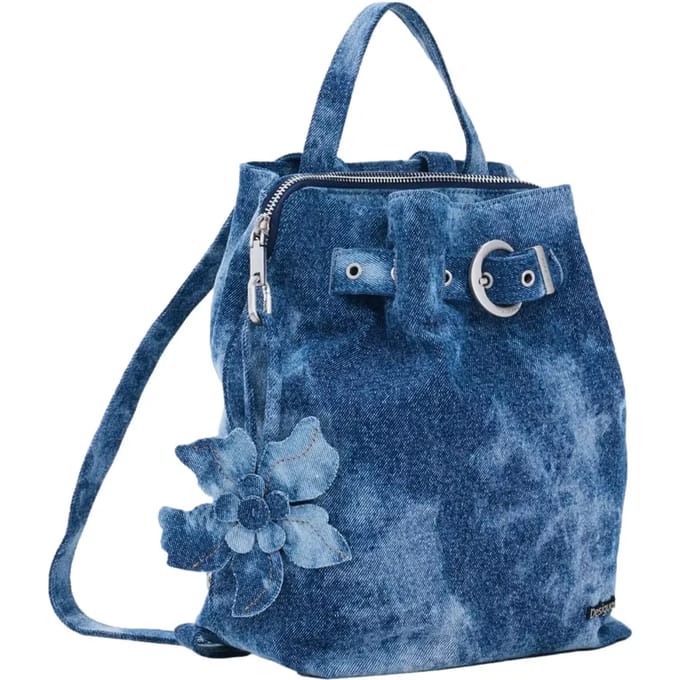 Desigual handtas schoudertas Jackdenim Globe Hand Bag Denim Raw blauw