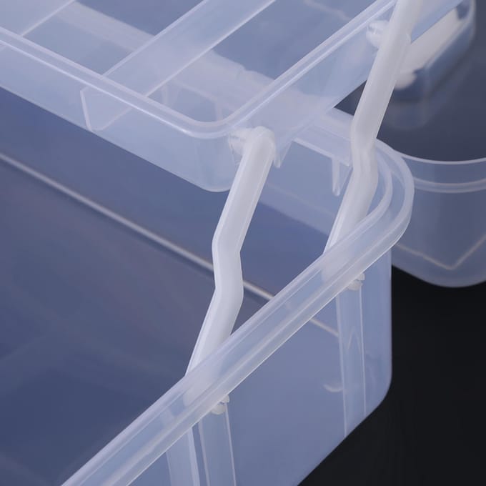 Plastic Opvouwbare Drie Laags Opbergdoos Gereedschapsorganizer Container Koffer m/HandvatTransparant gray