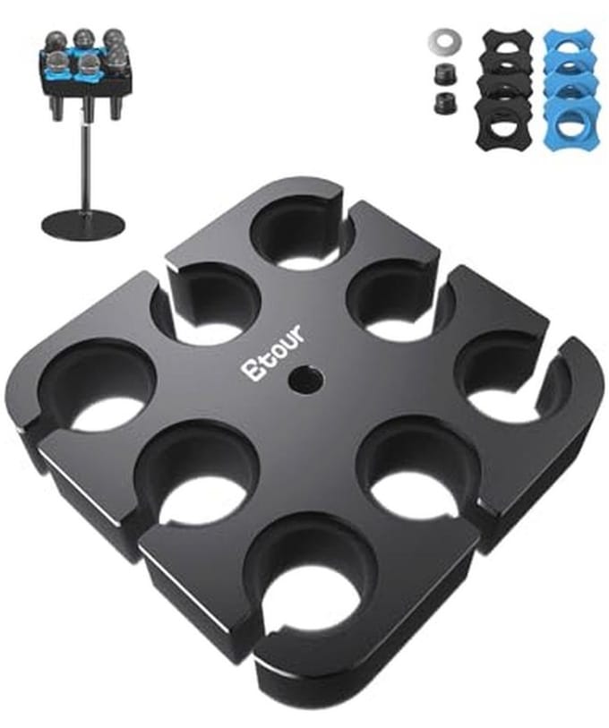 Upgrade Multi Microfoonhouder voor Mic Stand - Organizer voor Handheld en Draadloze Microfoons met Rubberen Padding