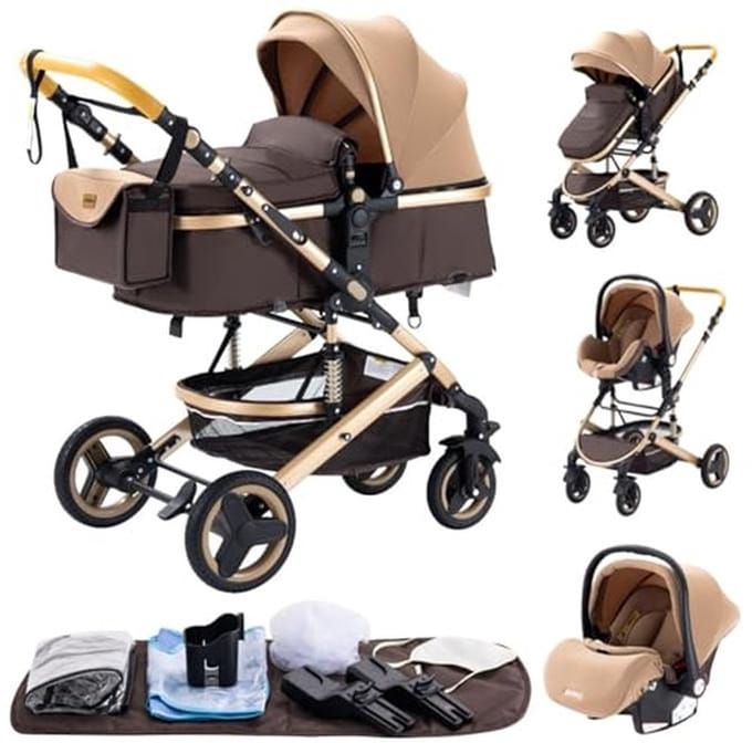 3-in-1 kinderwagen voor baby's - Verstelbare driewieler met schokdemping