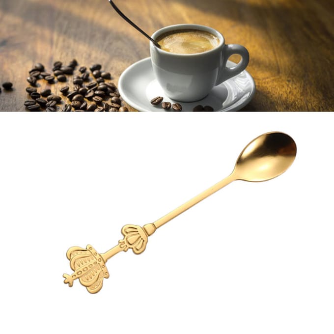Kroonlepel Creatieve Gouden Roestvrijstalen Dubbele Kroon Koffielepel voor Cake Thee IJs beige