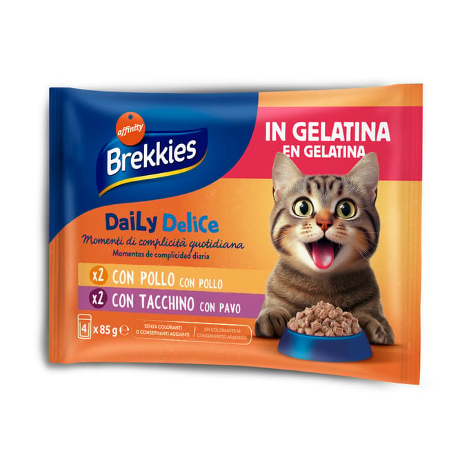 Voordeelverpakking Brekkies Daily Delice 24 x 85 g - Kip- en kalkoengelei