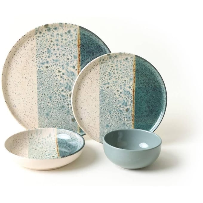 Asir - Dinerset - eetset - servies - 24-delig - 100% Keramisch Steengoed - Groen & Crème