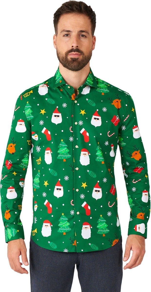 OppoSuits Festivity Green - Heren Kerst Overhemd - Kerst shirt - Groen - Maat S