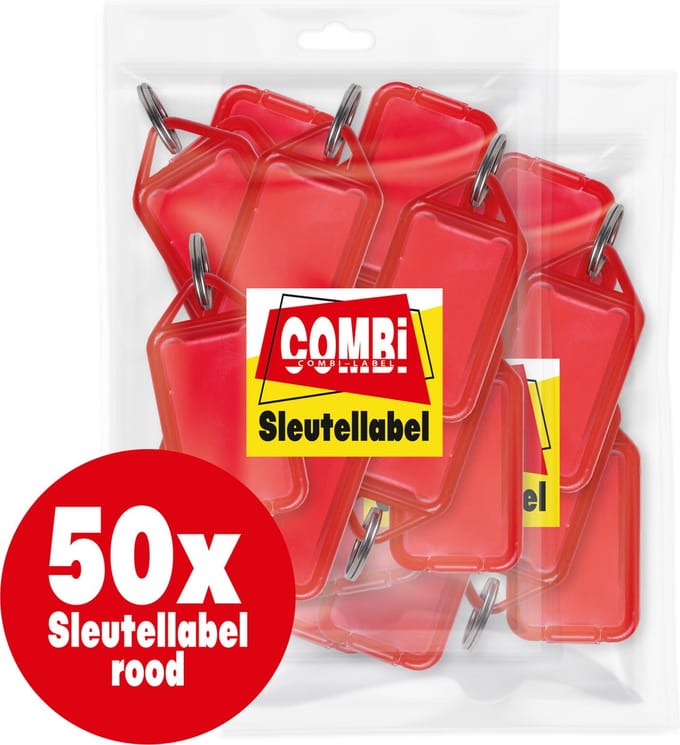 Combi-Label openklapbare Sleutellabels rood met inlay - Sleutelhanger - Naamlabel – openklapbaar 50 stuks