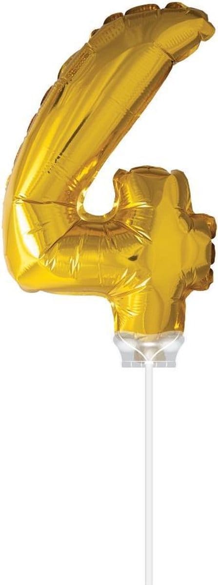 Ballon folie 4 goud met stokje 40cm