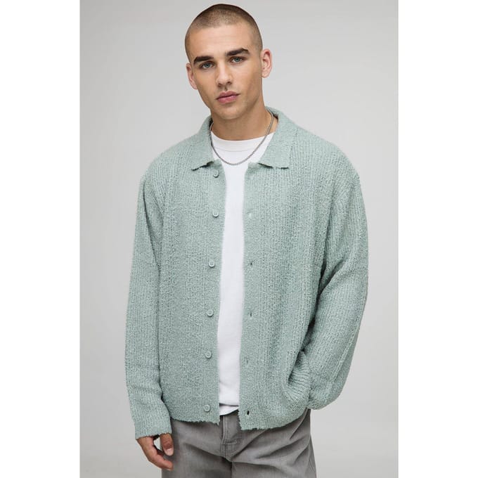 Boxy Fit Geborsteld Gebreid Shirt | Sage | Size Medium