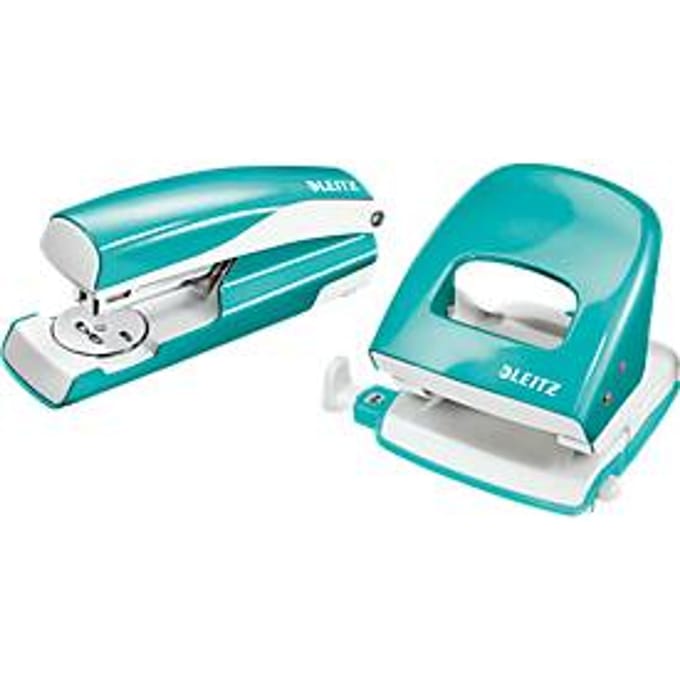 LEITZ® perforator + tafelnietmachine Wow SET, metallic-ijsblauw