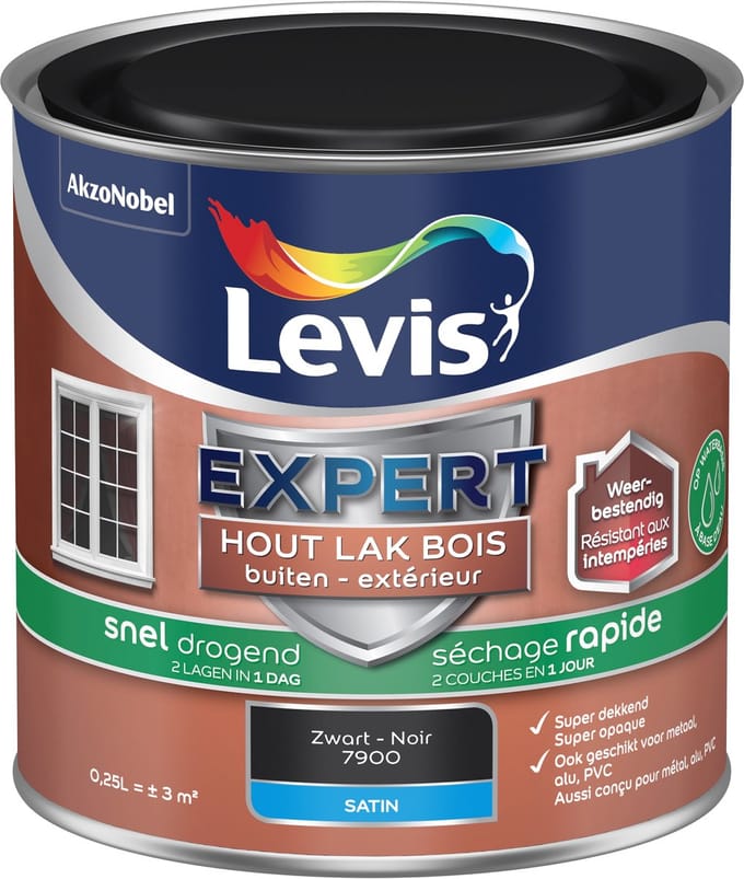 Levis - Expert Hout Lak Buiten Sneldrogend Satin - Zwart - 250 Ml