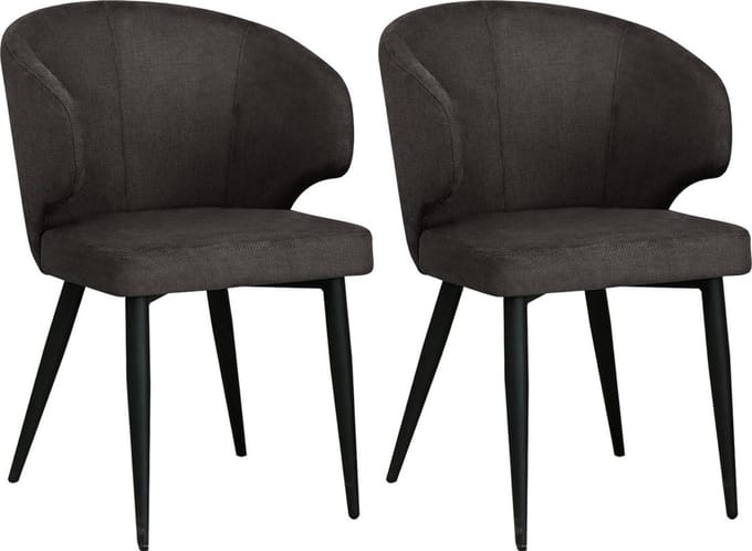 Colenis Sara Eetkamerstoelen Set van 2 – Grijs Linnen – Zwarte Poten