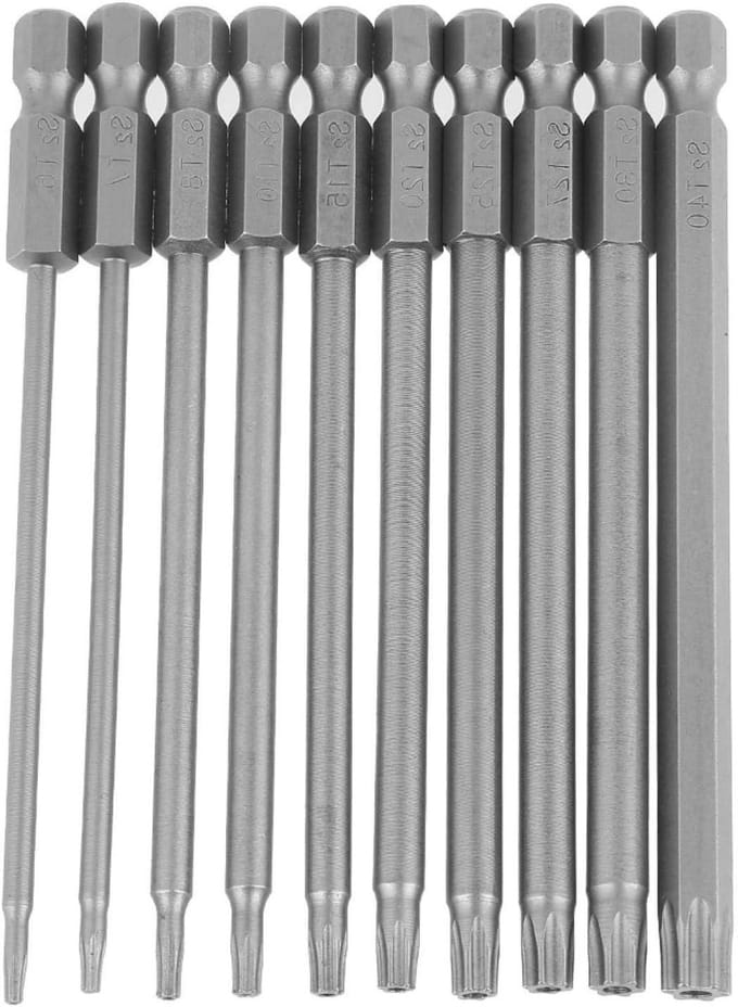 Torx Schroevendraaier Bitset - Beveiliging Schroevendraaier Bits - Reparatie Computer Camera - S2 Gelegeerd Staal - 10 Stuks Lange - Zilverkleurig