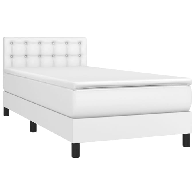 vidaXL - Boxspring - met - matras - en - LED - kunstleer - wit - 80x200 - cm