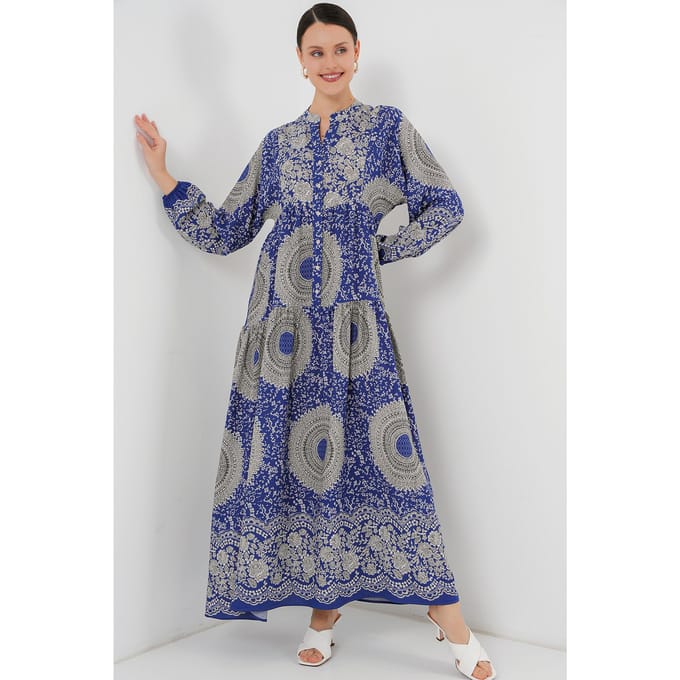 Geprinte V-hals Maxi jurk met knoopsluiting