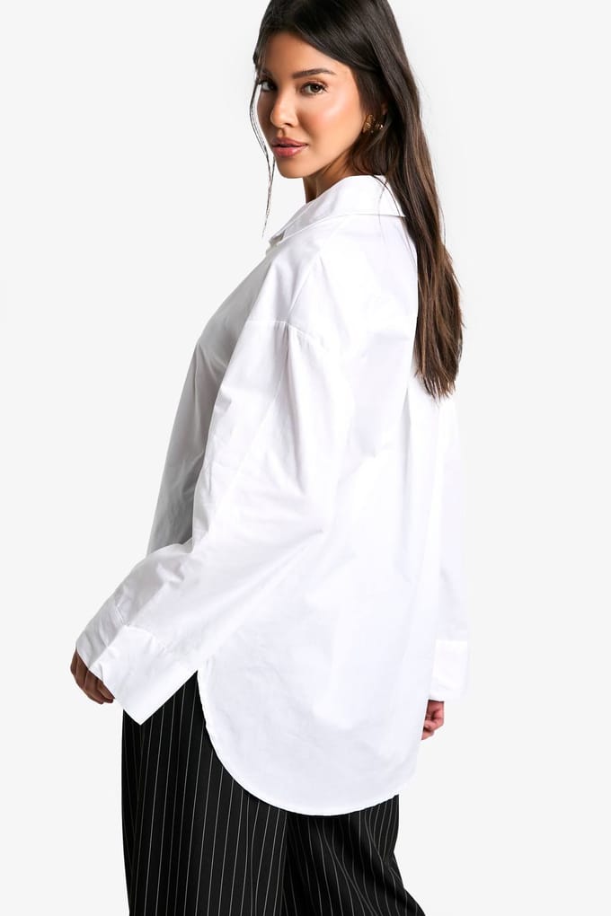 boohoo Dames Dip Hem Oversized Shirt | Wit | Maat: 38